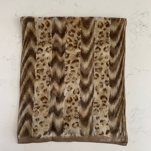 Ellen Tracy Vintage Animal Print Sheer Scarf Brown Tan Cream - no fabric tag - Picture 2 of 8